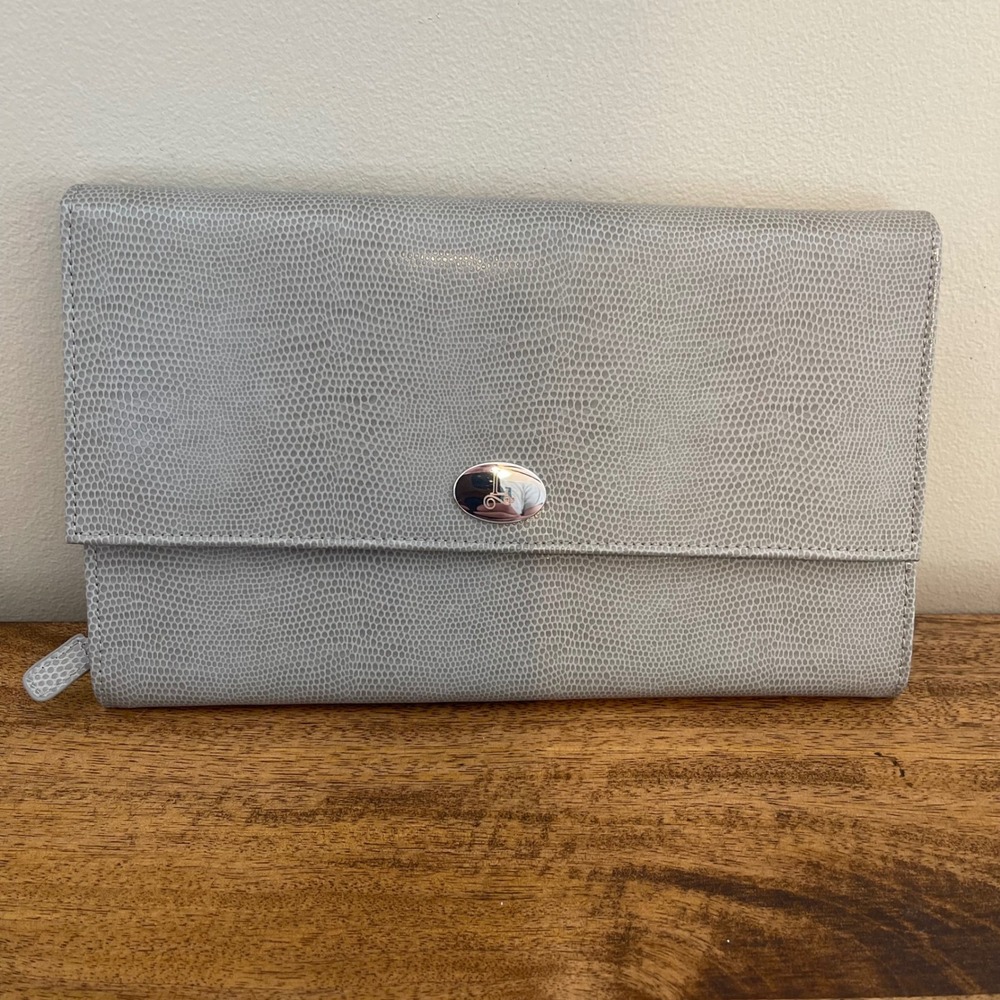 Women's Jewelry Organizer Travel Case Grey Lizard Embossed Clutch